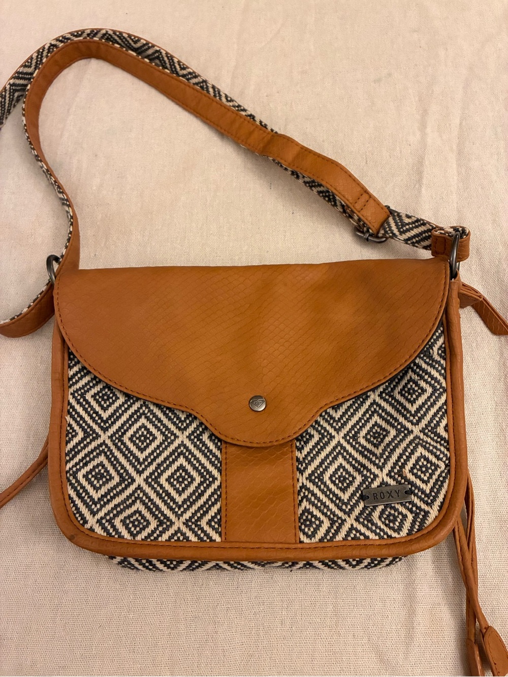 Roxy Brown and Black Geometric Crossbody Bag “Guitar Song”